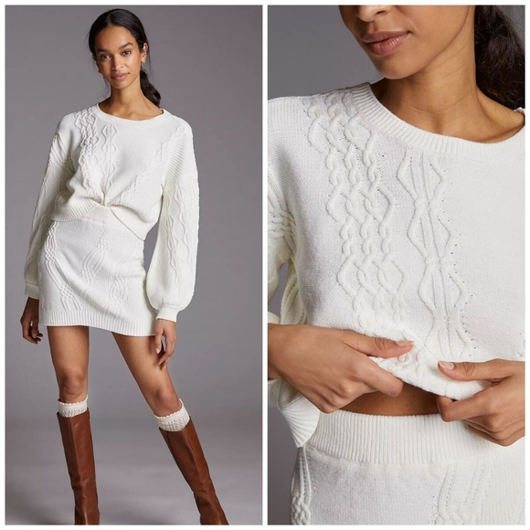 Maeve Anthropologie Cable Knit Sweater Set Large - Picture 1 of 9